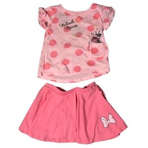 Disney Minnie Mouse Skirt & Polk A Dot Top Outfit Pink Size 3T